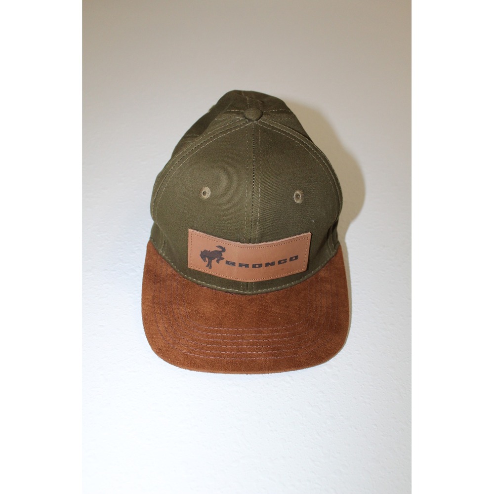 Ford Bronco Hat Olive Green Brown Faux Suede Adjustable Strapback Baseball Cap